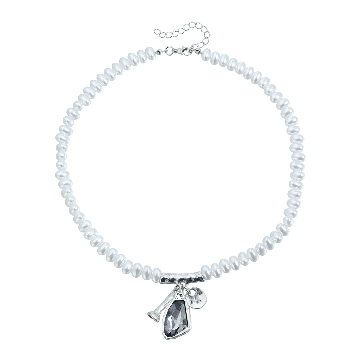 Minimalist Geometric Resin and Alloy Necklace Set with Dark Gray Crystal and Imitation Pearl