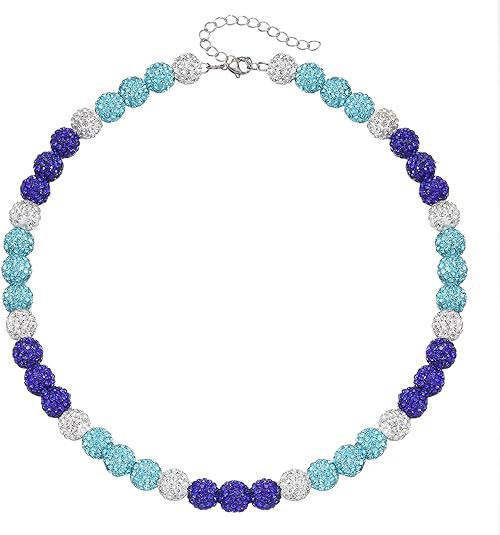 Sporty Geometric Round Resin Disco Ball Necklace with Rhinestone Inlay Unisex Cable Chain