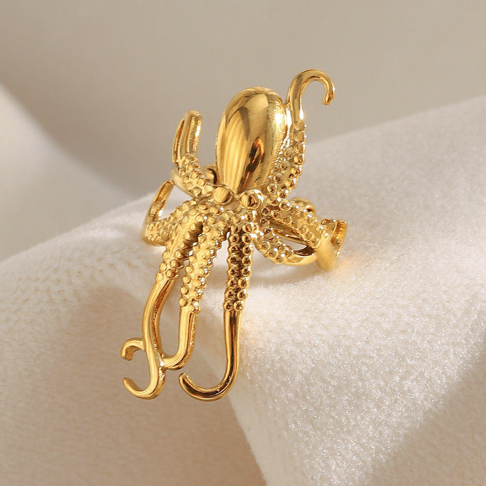 Fashionable Octopus-Shaped Stainless Steel Ear Clip for Women with 18K Gold Plating