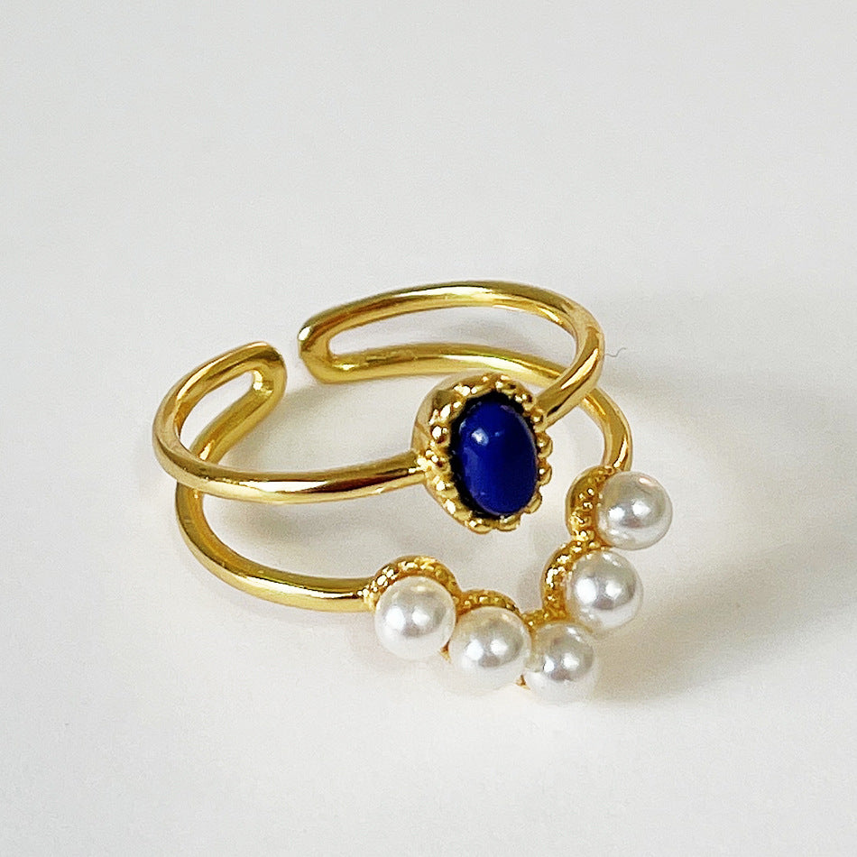 Minimalist 925 Sterling Silver Geometric Plated Ring with Pearl for Women