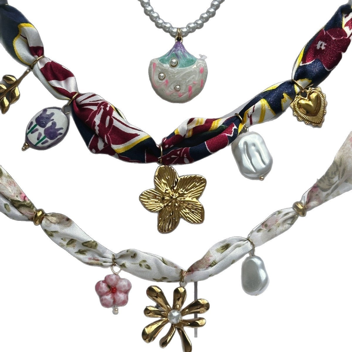 Casual Floral Stainless Steel Necklace with Pearl and Shell Pendant for Women