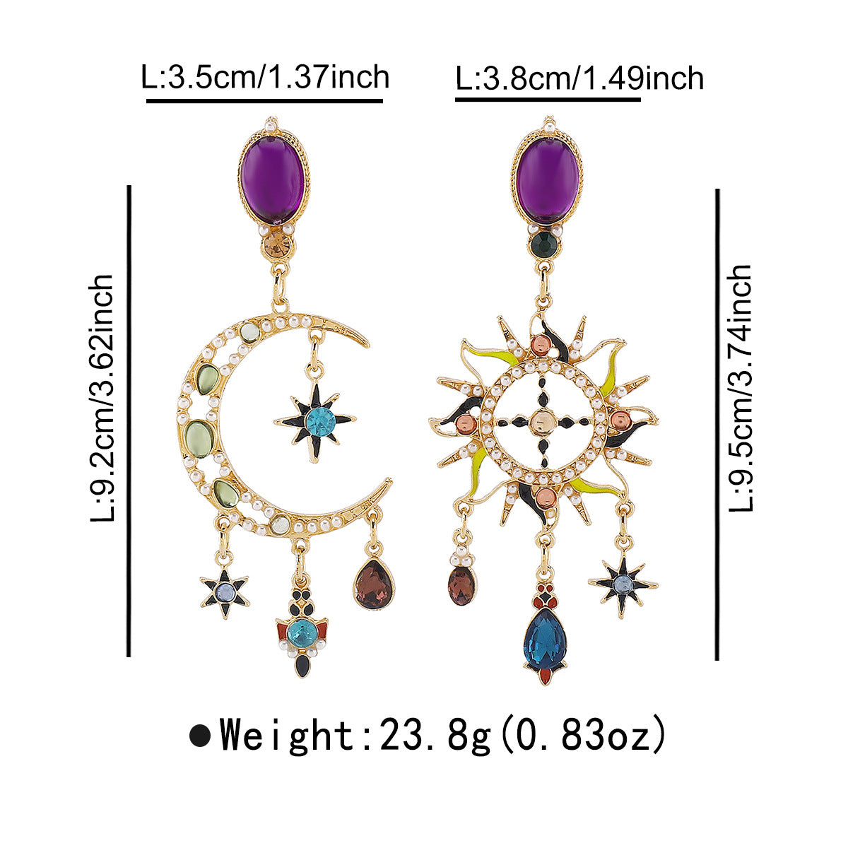 Pendientes de estrella y luna asimétricos con cristales para mujer: dulces y atrevidos