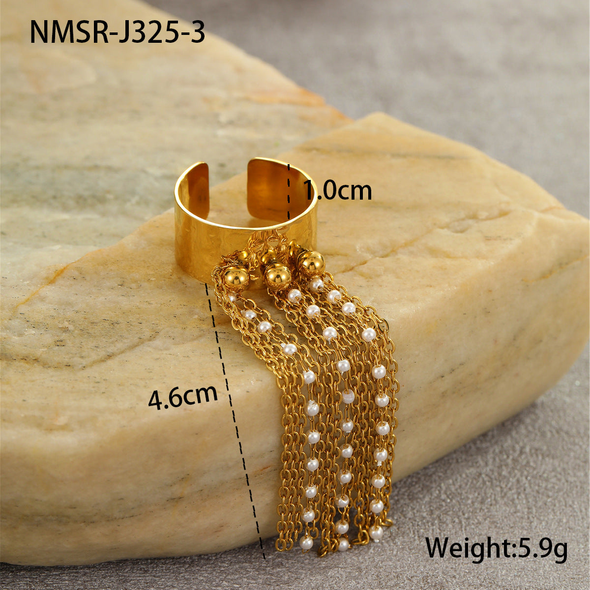 Anello regolabile di lusso da donna in acciaio al titanio con geometria e nappa, finitura placcata ipoallergenica