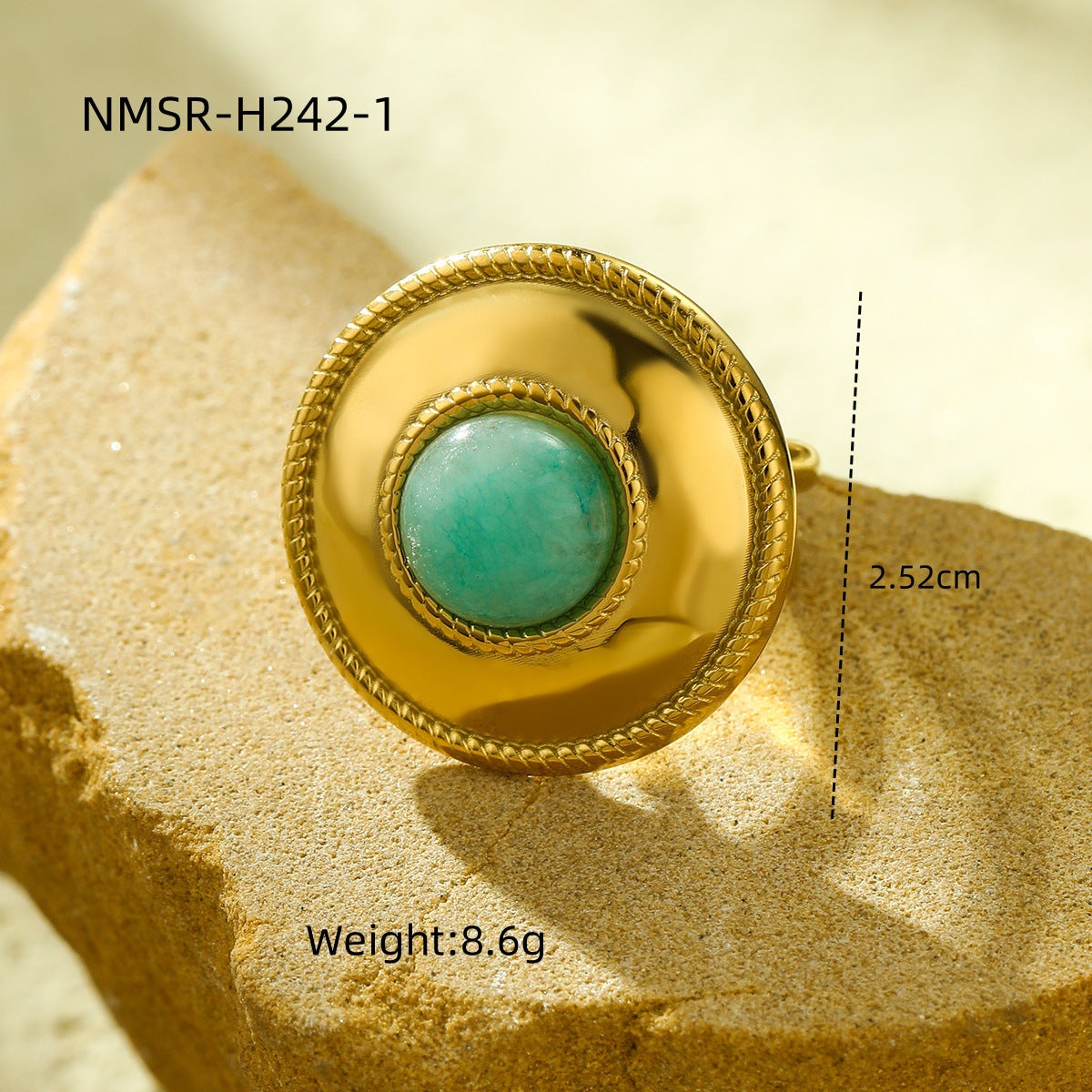 Anillo redondo de acero titanio estilo vintage francés minimalista para mujer con acabado chapado y detalle de piedra natural de agua dulce