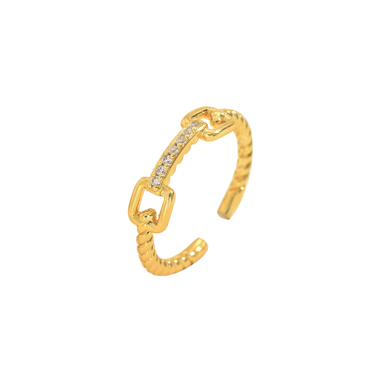 Anello a Fascia Aperta Minimalista Geometrico da Donna in Lega di Zinco con Intarsio in Zirconia Cubica