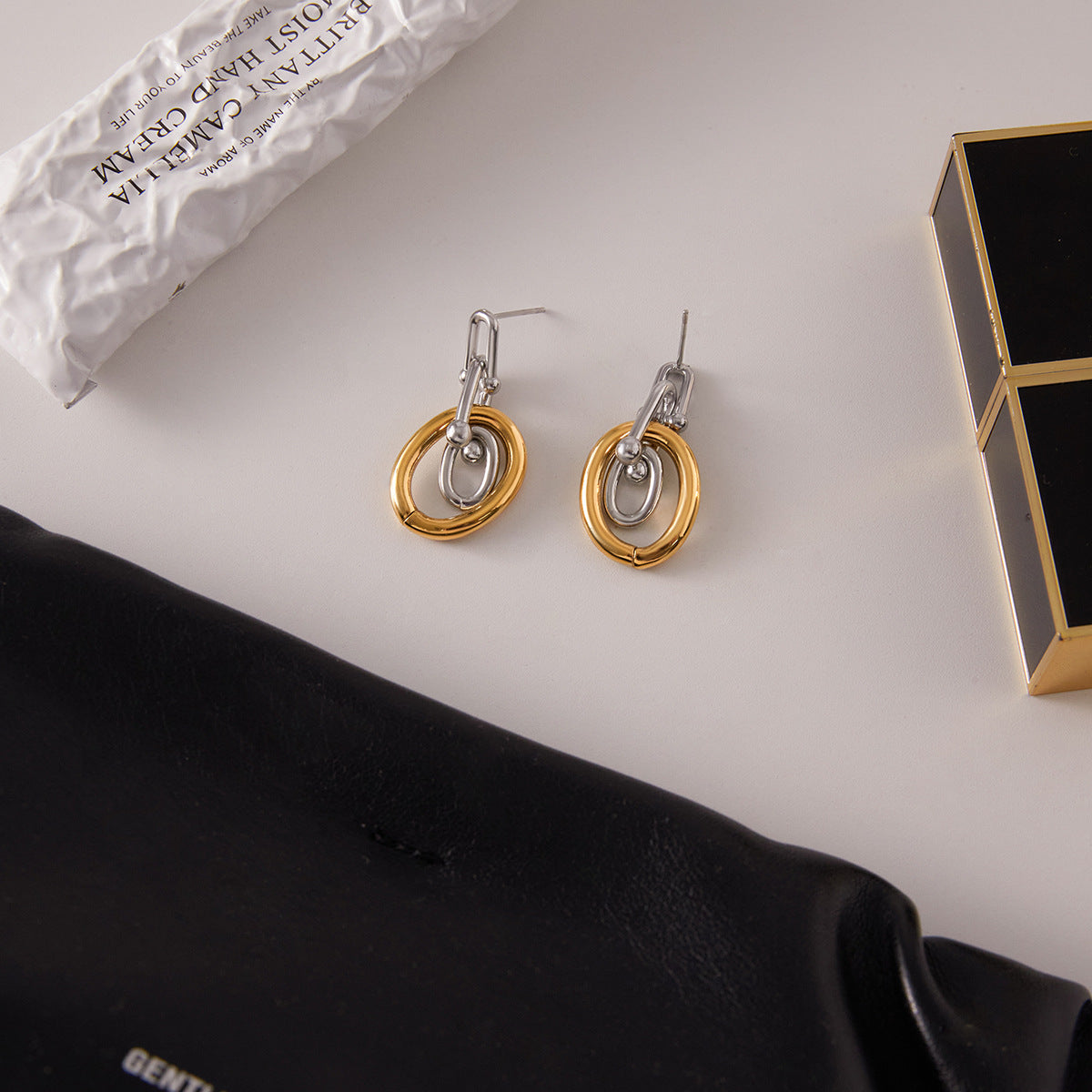 Geometric Stainless Steel Earrings with Plating Finish for Women, Luxury Minimalist Ear Jewelry for Fall and Winter