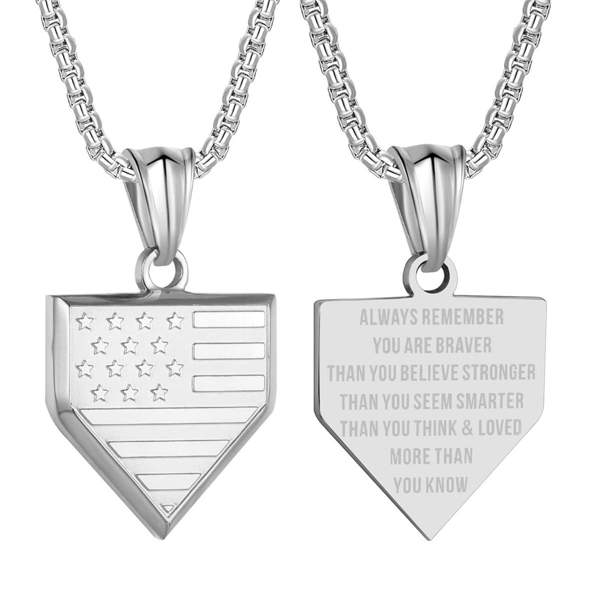 Collana Pendente a Scudo Pentagonale Geometrico Minimalista da Uomo in Acciaio al Titanio con Finitura Lucida