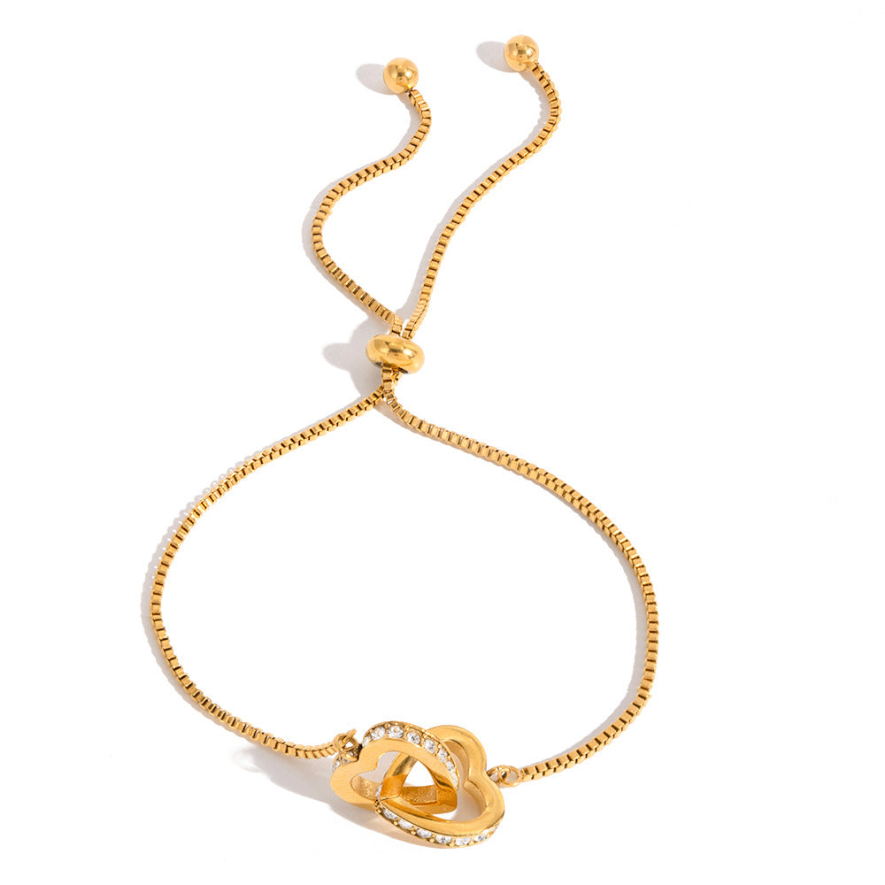 Pulsera de lujo minimalista geométrica de corazón de acero inoxidable chapada en oro de 18 quilates para mujer