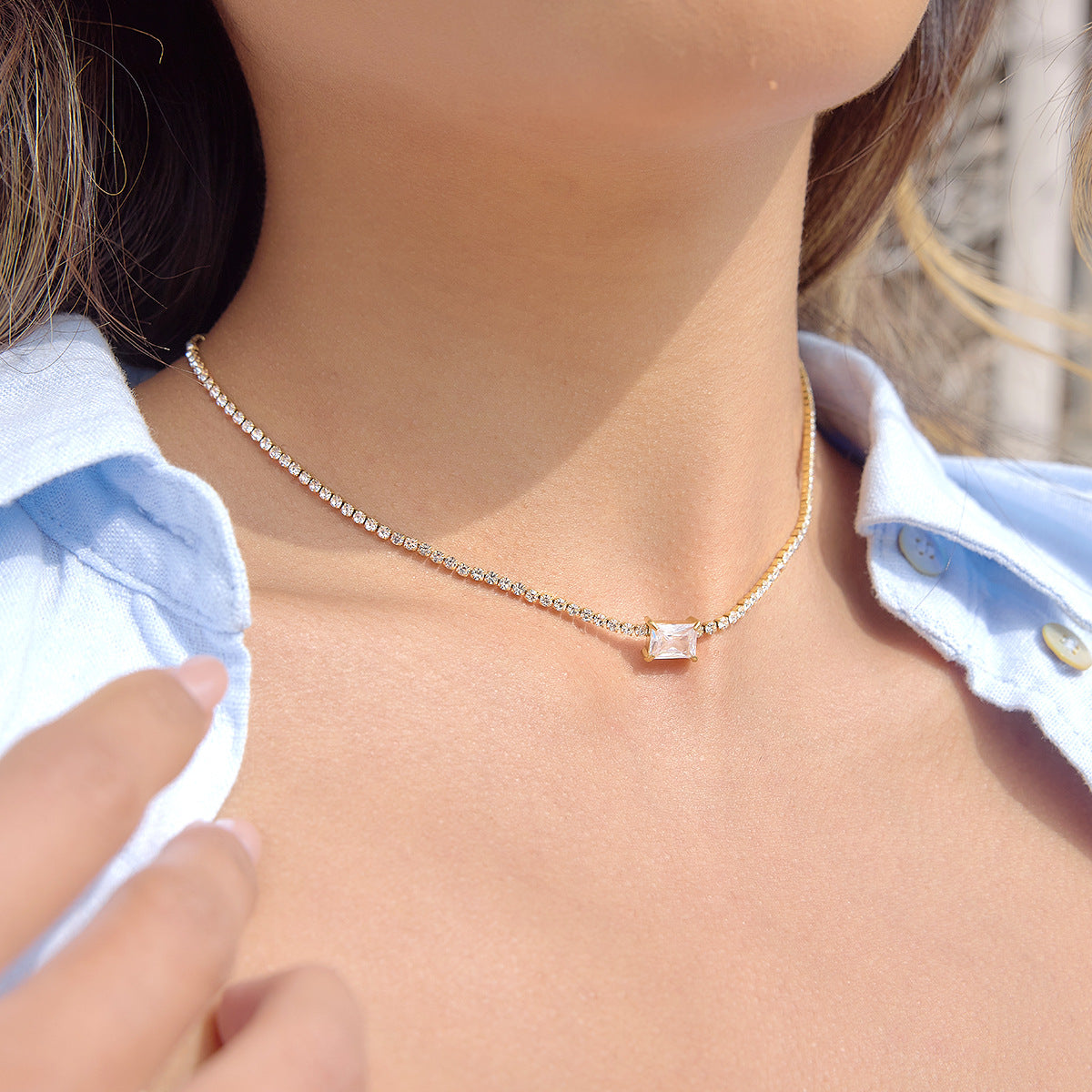 Elegant Minimalist Geometric Cross Stainless Steel PVD Necklace with Cubic Zirconia for Women
