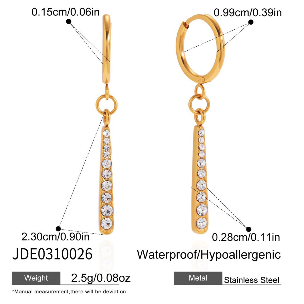 Set di collana con ciondolo a goccia minimalista in acciaio al titanio con intarsio di strass e orecchini in acciaio inossidabile placcato per donna