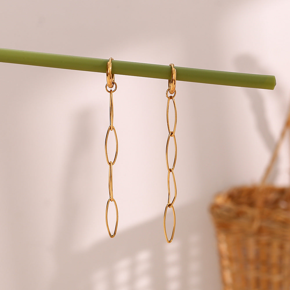 Minimalist Geometric Stainless Steel 18K Gold Plated Long Teardrop Chain Earrings for Women