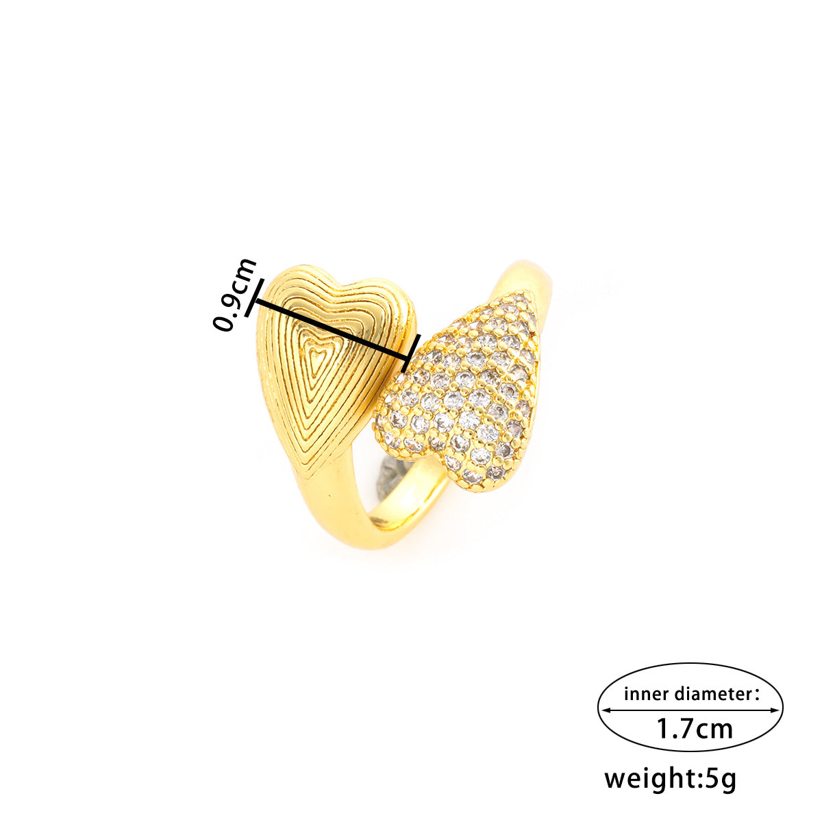 Minimalist Heart-Shaped Copper Ring with 18K Gold Plating for Women and Men, Adjustable Open Band Fashion Jewelry