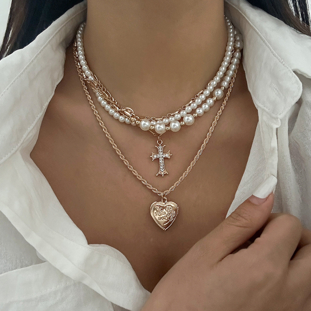 Minimalist Heart Geometric Zinc Alloy Plated Multi-layer Necklace Set for Women
