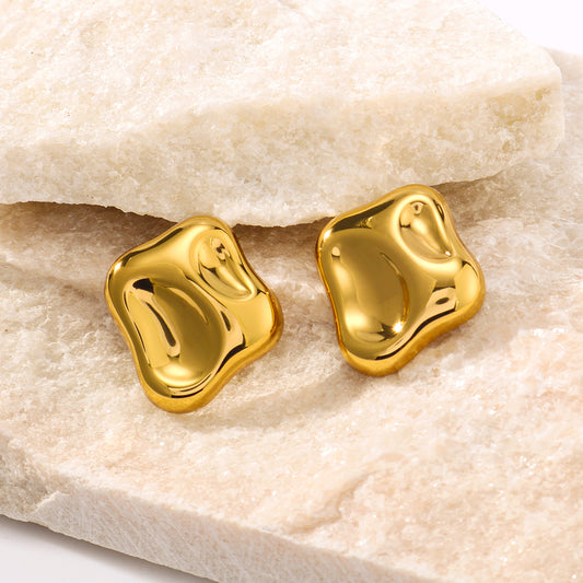 Pendientes Minimalistas Geométricos Cuadrados de Acero Inoxidable con Baño de Oro de 18K Ligeros con Acabado Pulido