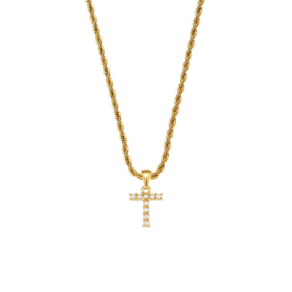Fashionable Minimalist Letter Pendant Necklace for Women Stainless Steel Twisted Chain with 18K Gold Plating