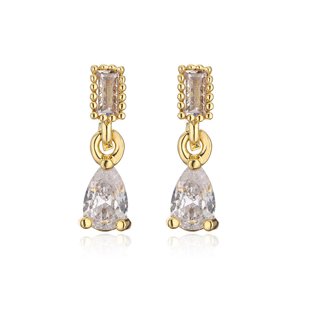 Orecchini Pendenti a Goccia Geometrici Minimalisti da Donna, Base in Rame con Placcatura in Oro 18K e Intarsio in Zirconi