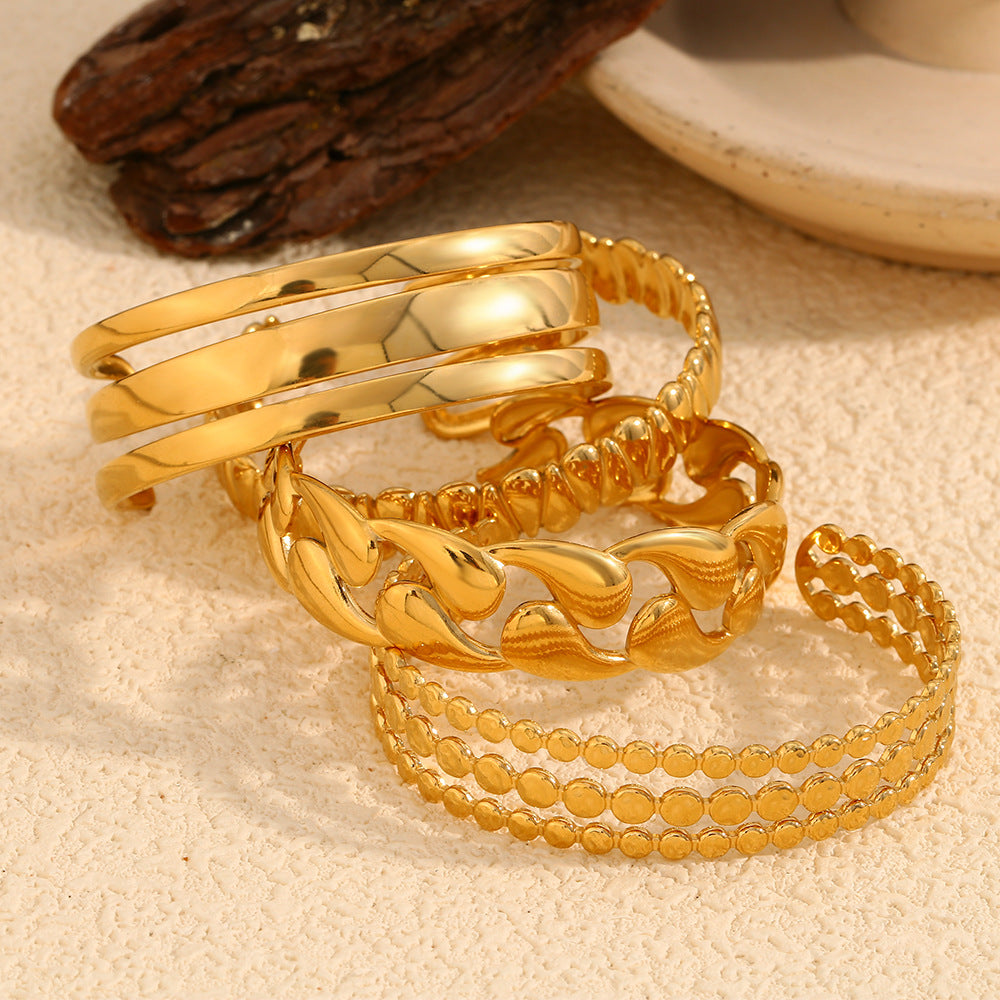 Minimalist Fashionable Stainless Steel Plated 18K Gold Teardrop Round Disc Bracelet for Women