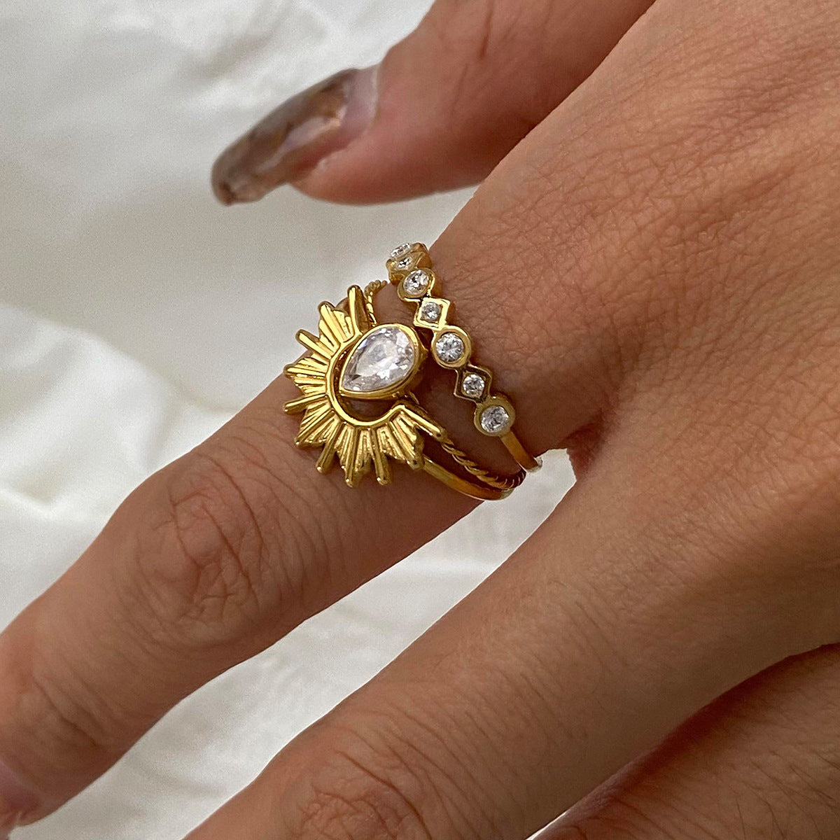 Geometric Floral Plated Stainless Steel Ring for Women