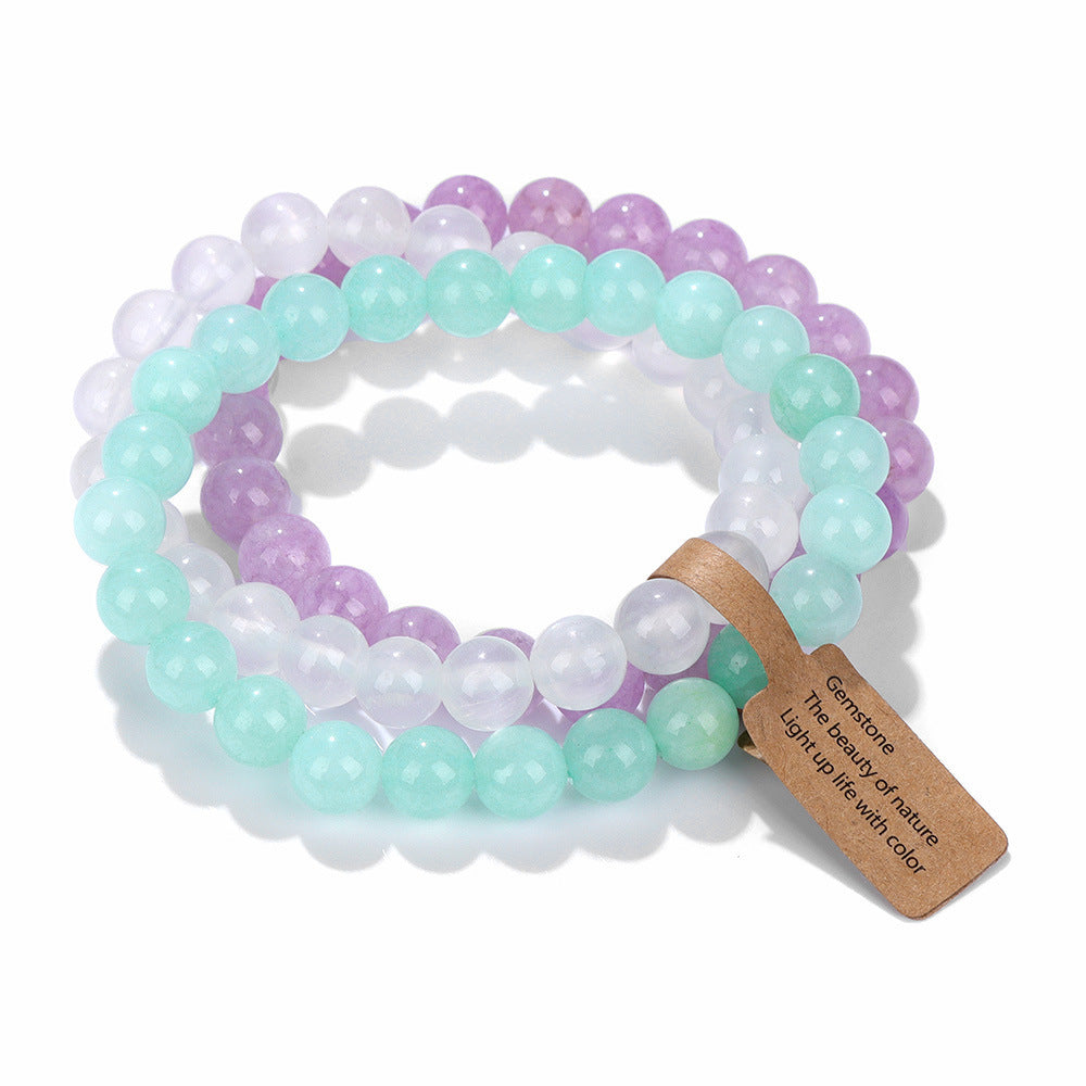 Elegant Geometric Round Agate Beaded Stretch Bracelet Set Unisex