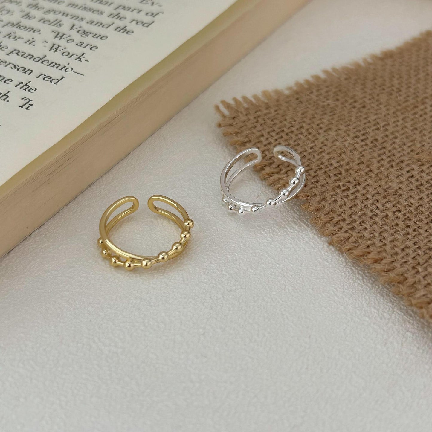 Minimalist Sweet 925 Sterling Silver Infinity Beaded Open Ring for Women