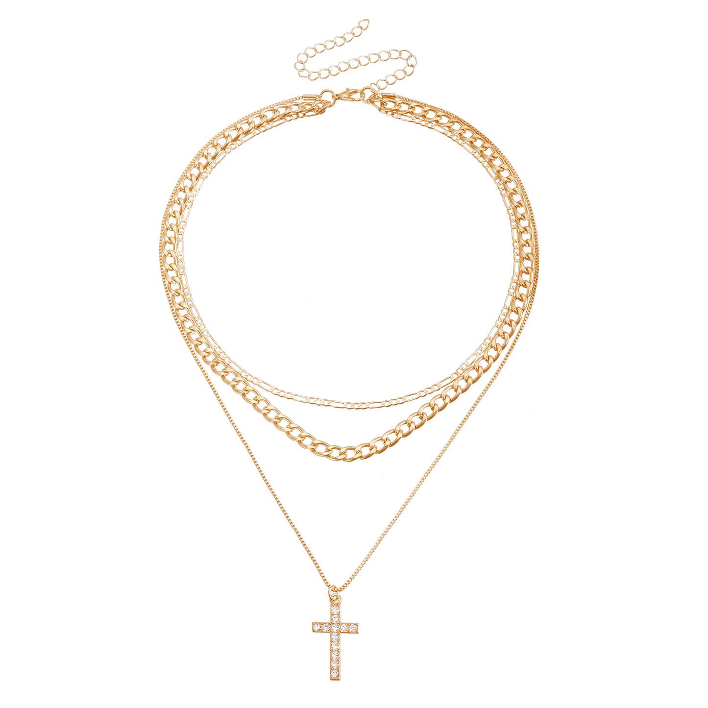 Collar con colgante de cruz geométrica estilo vintage para mujer con cuerpo de aleación y baño de rodio
