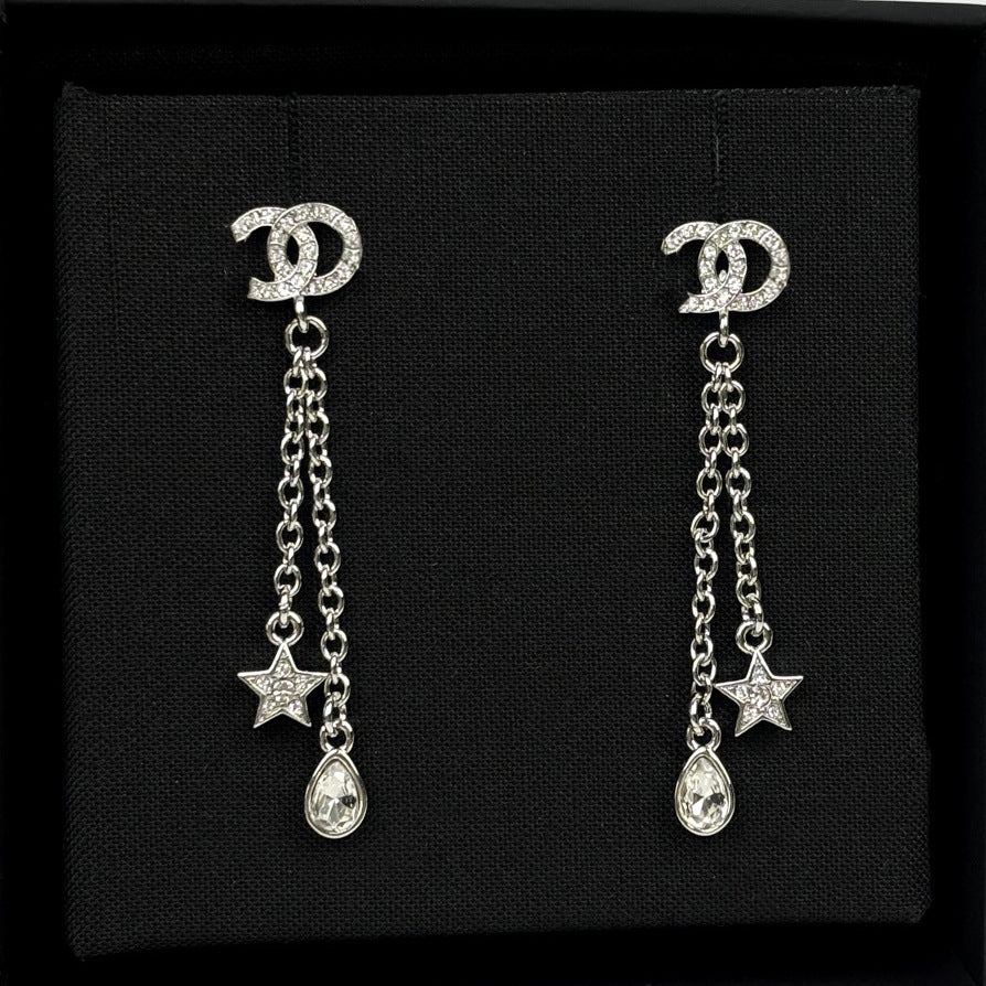 Elegant Gold Plated Brass Geometric Star Teardrop Letter Earrings with 925 Sterling Silver Posts for Women
