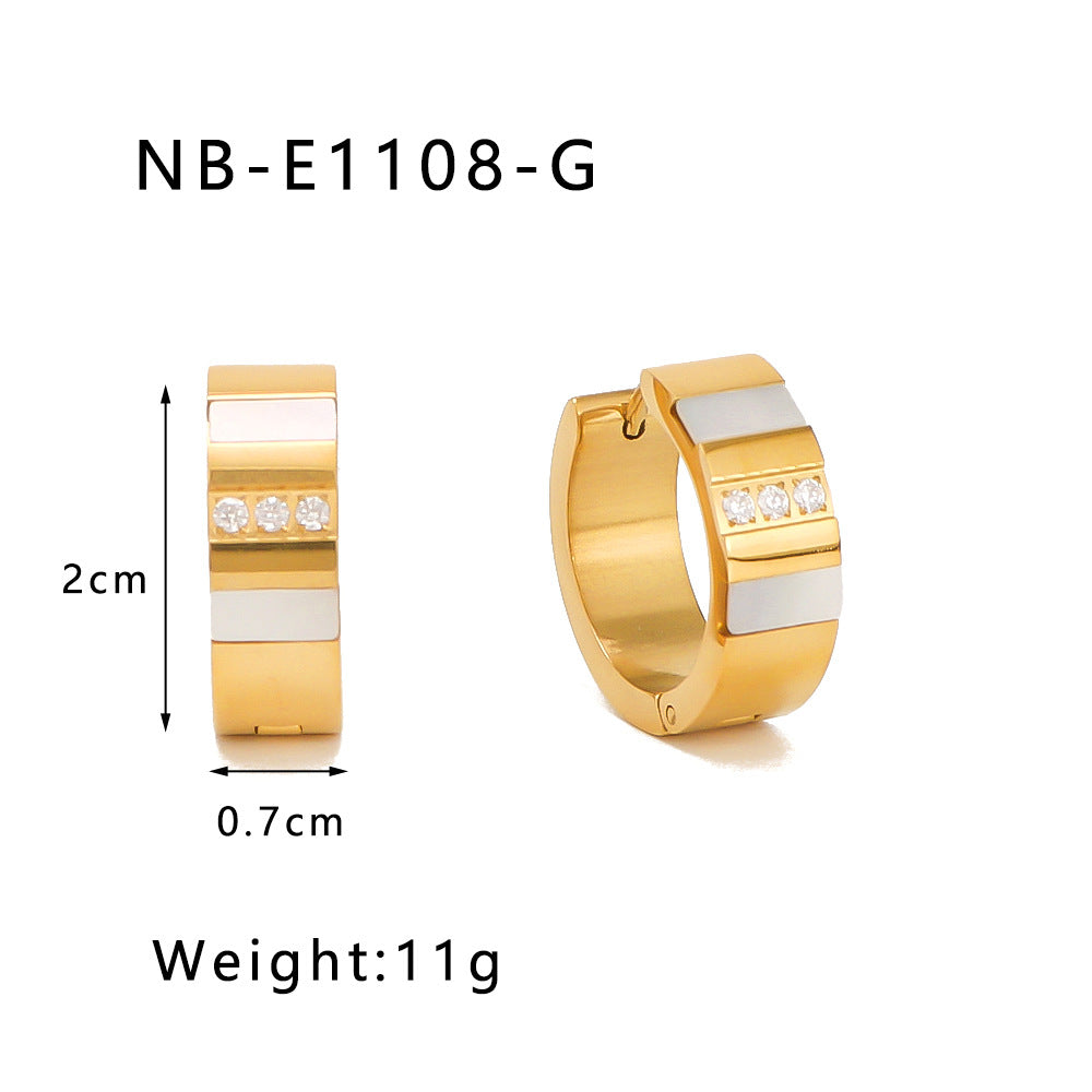 Minimalist Geometric Stainless Steel Hoop Earrings with Zircon Inlay and 18K Gold Vacuum Plating for Women