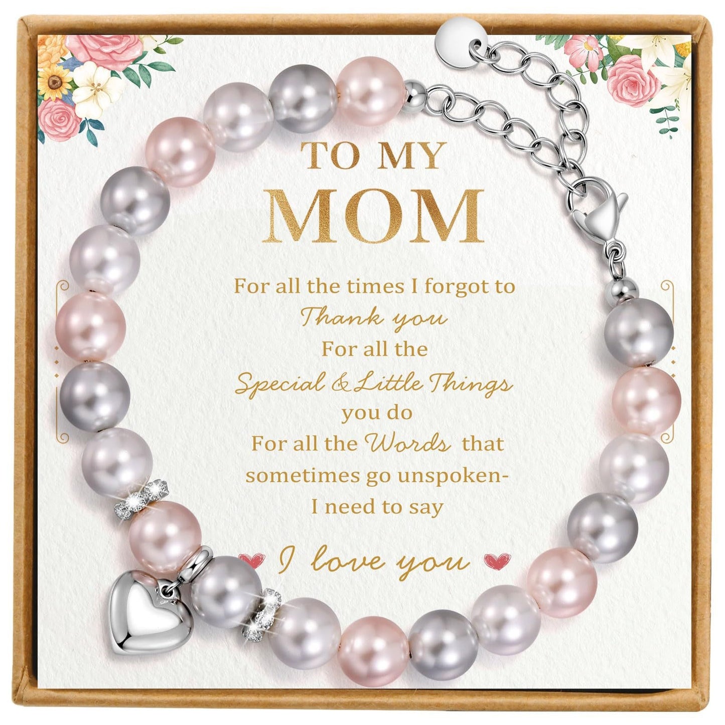 Elegant Heart Shape Stainless Steel Imitation Pearl Pendant Adjustable Bracelet for Women