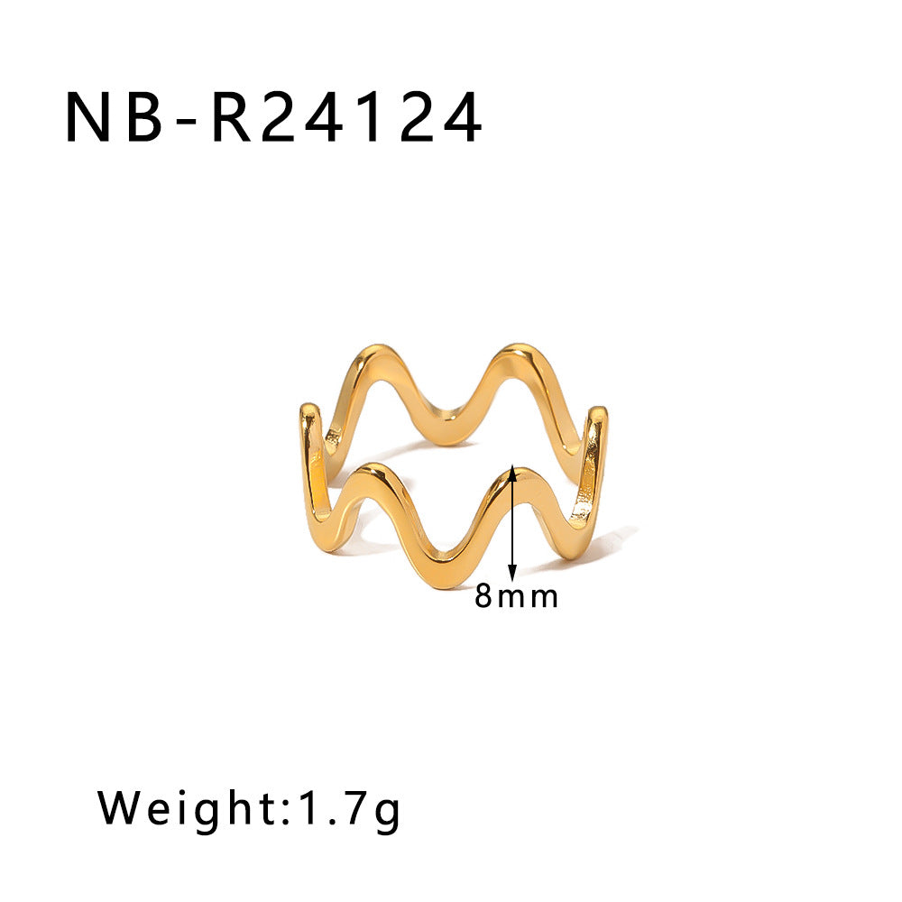 Asymmetrical Irregular Textured Stainless Steel Ring with Wavy Leaf and Geometric Shape Design