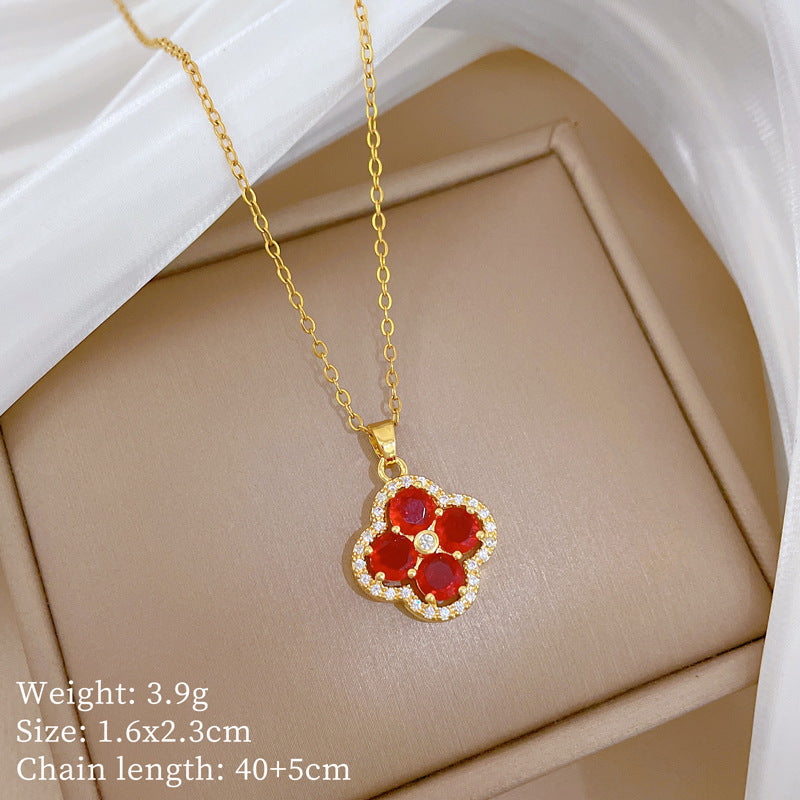 Sweet Cartoon Animal Micro-Inlaid Cubic Zirconia Brass Pendant Titanium Steel Necklace for Unisex