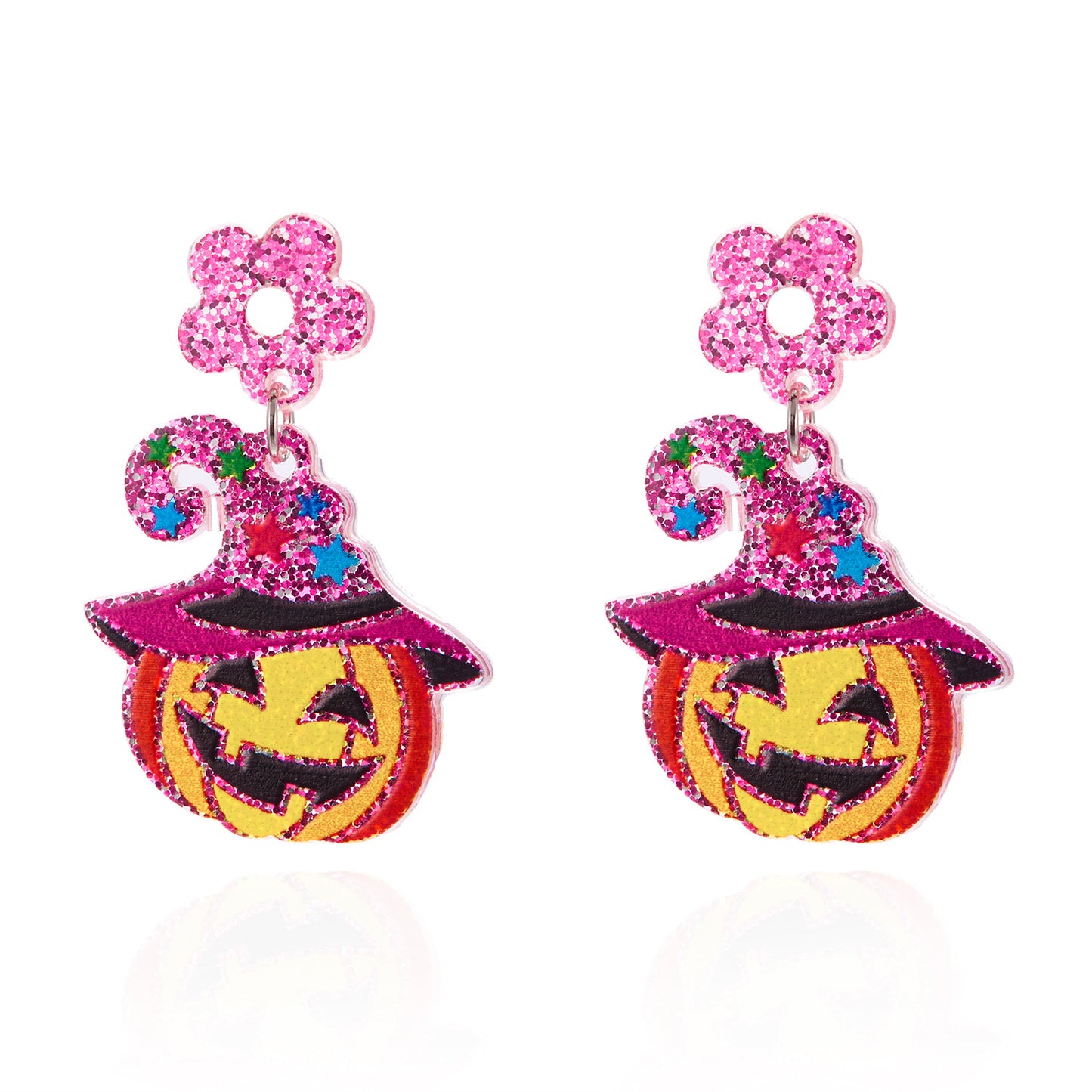Halloween-Themed Acrylic Earrings with Cartoon Pumpkin and Ghost Design, Electroplated Fashion Jewelry for Women