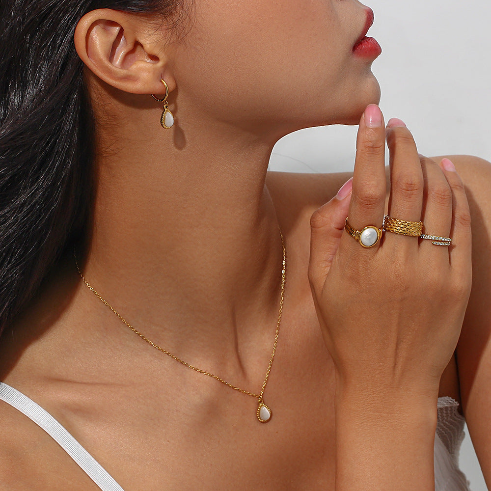 Collana con Pendente a Goccia in Pietra Occhio di Gatto, Stile Minimalista, in Acciaio Inossidabile Placcato Oro, da Donna