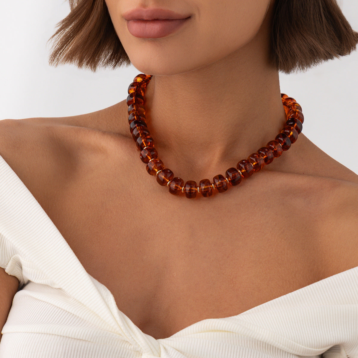 Bohemian Geometric Gradient Resin Plated Stainless Steel Ball Chain Necklace for Women