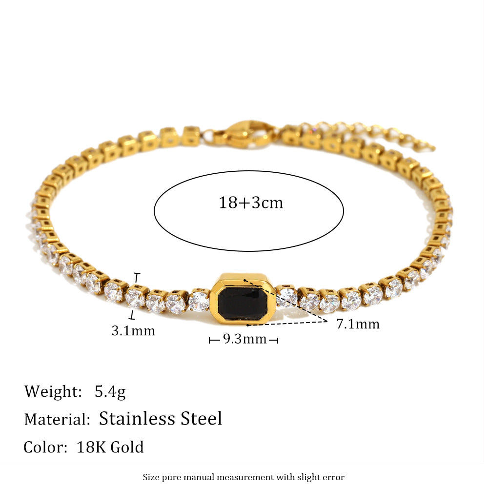 Minimalist Geometric Stainless Steel Plated 18K Gold 3mm Zirconia Bracelet for Women