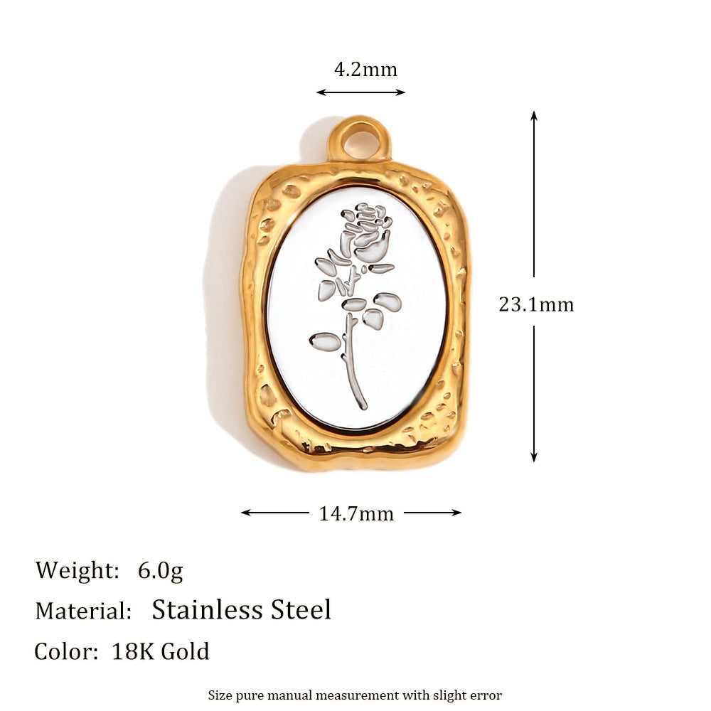 Geometric Sunflower Heart Pendant in Stainless Steel with 18K Gold Plating, Vintage-Inspired Rose and Daisy Accents for Women