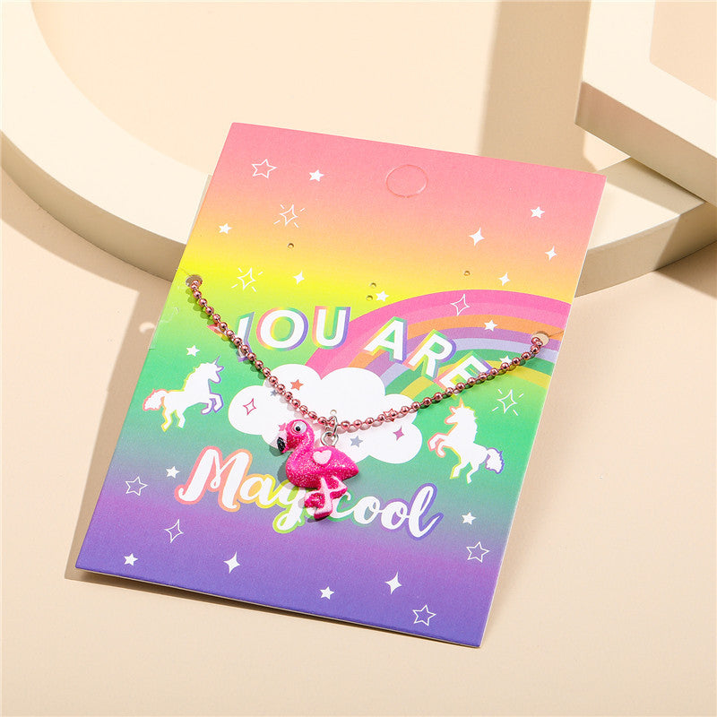Juego de collares con colgante de animales de dibujos animados para niños, collar de resina de unicornio y dinosaurio con cadena de cuentas