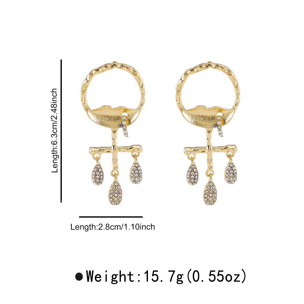 Orecchini Pendenti da Donna in Lega a Forma di Occhio Esagerata Stile Vintage con Intarsio di Strass e Finitura Smaltata, Design con Nappe