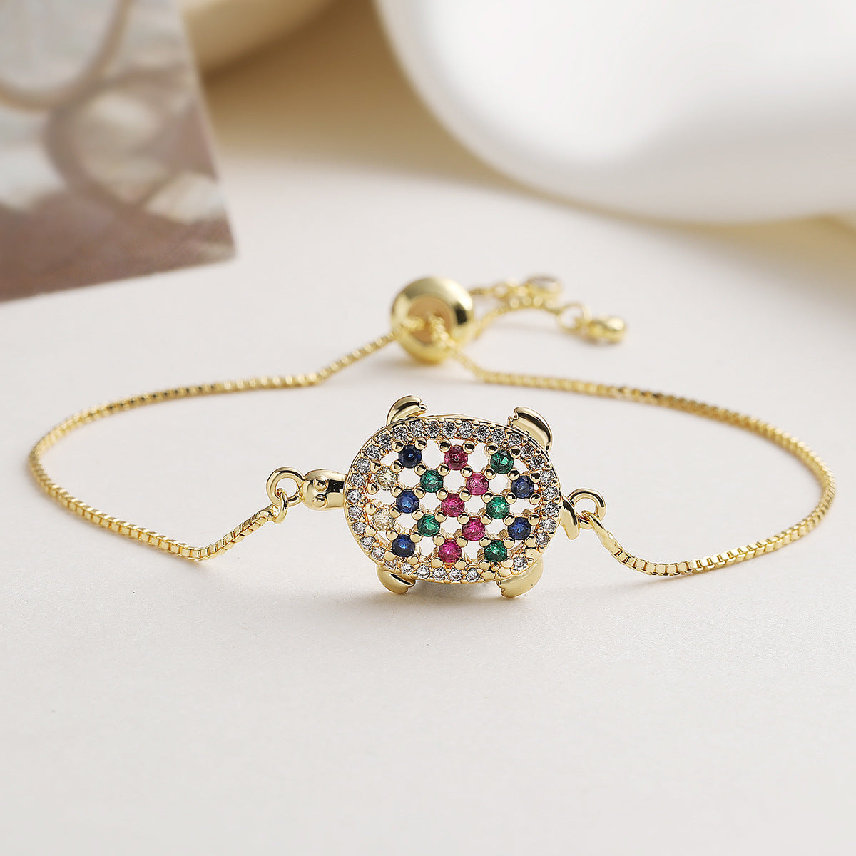 Luxury Gold Plated Brass Turtle Bracelet with Cubic Zirconia for Women