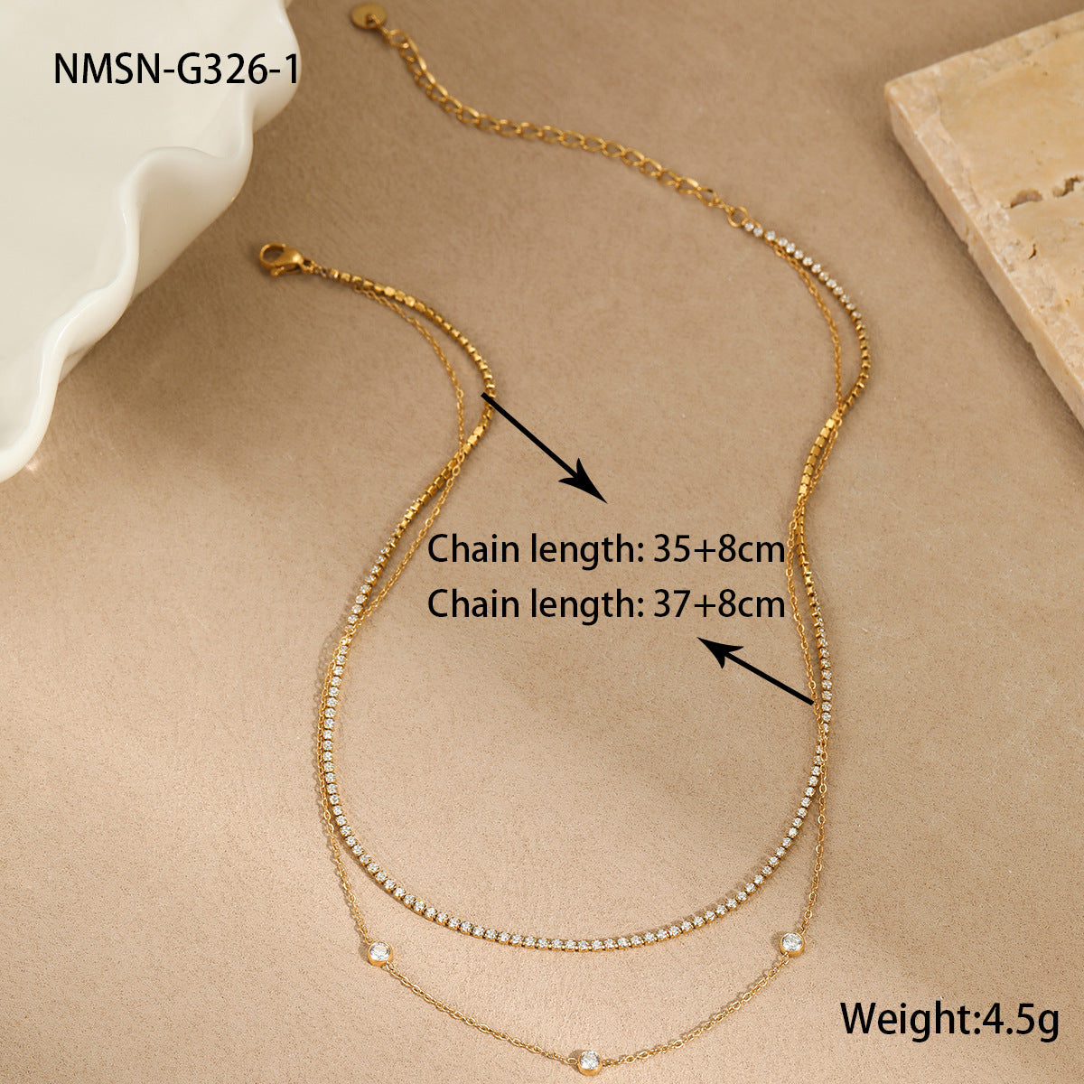 Collana a Strati da Donna alla Moda in Acciaio al Titanio Geometrico con Intarsio di Strass Placcato