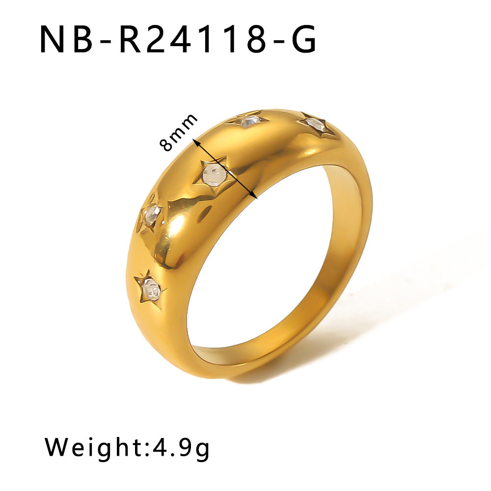 Elegante Anello in Acciaio Inossidabile con Trama Intrecciata e Intarsio di Strass con Motivi a Foglia, Onde e Forme Geometriche per Uomo e Donna
