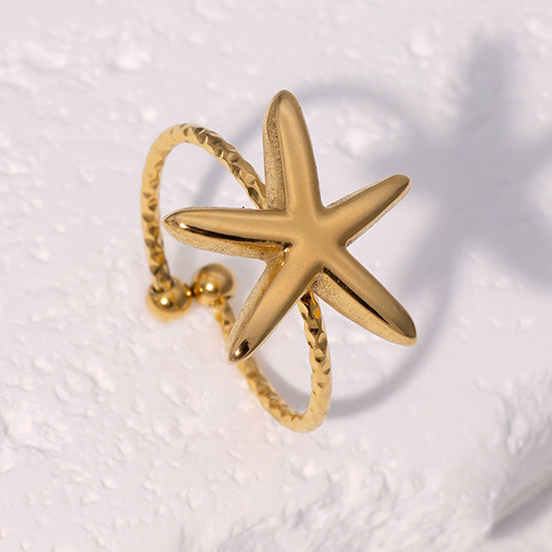 Minimalist Star-Shaped Stainless Steel Ring with 18K Gold Plating for Women