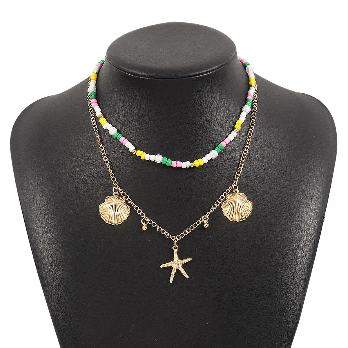 Collar con colgante de estrella de mar y concha personalizado para mujer con colgante de aleación de forma geométrica, acabado galvanizado, estilo playero, joyería minimalista
