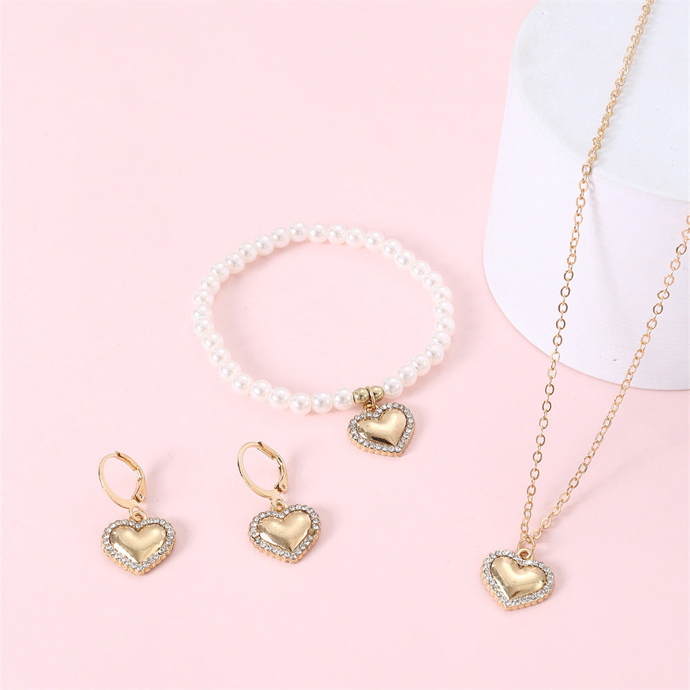 Juego de collar de metal con forma de corazón vintage con colgante y pendientes para niñas