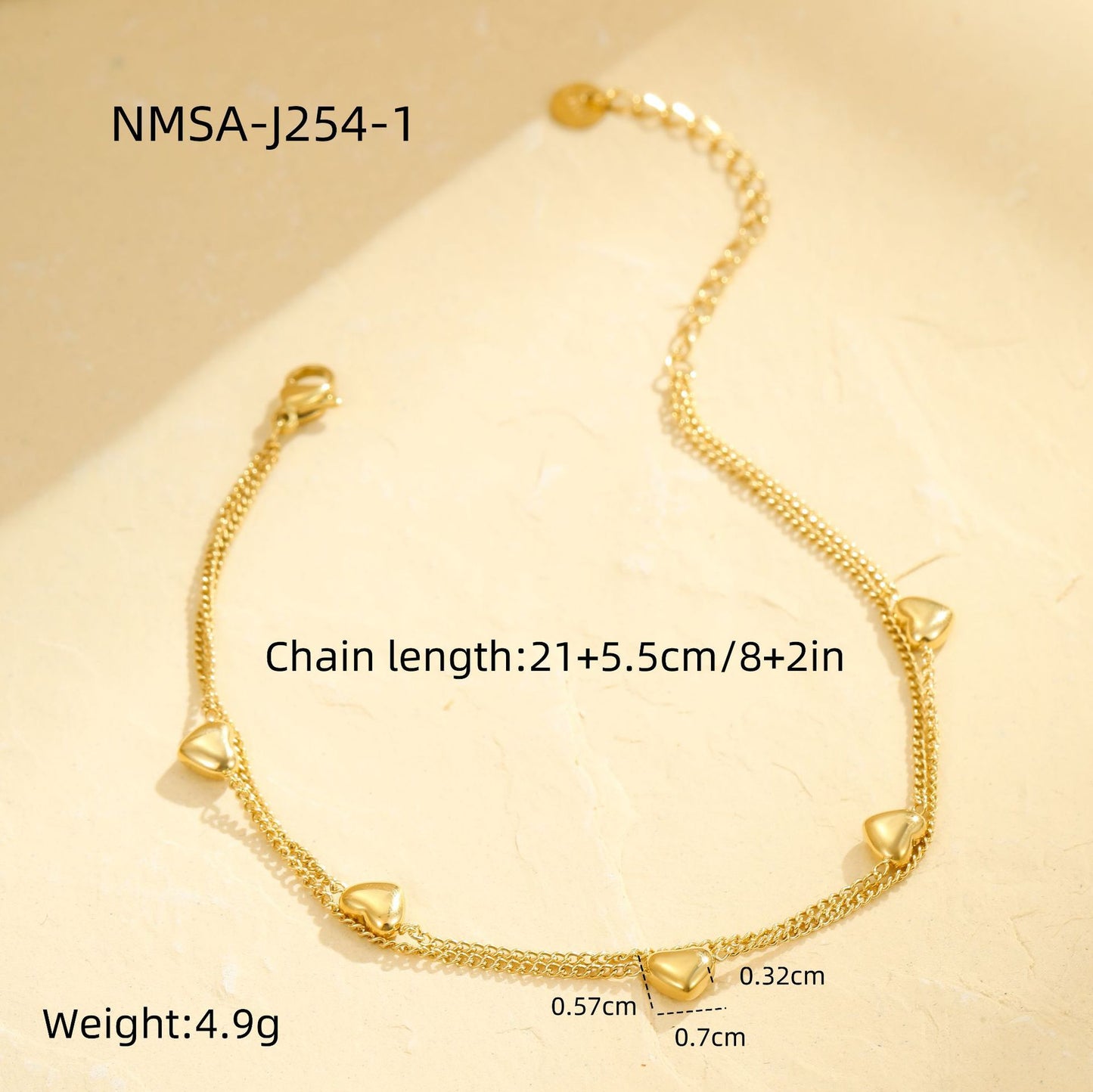 Cavigliera minimalista multistrato in acciaio inossidabile a forma di cuore da donna con design geometrico stile vacanza estiva al mare