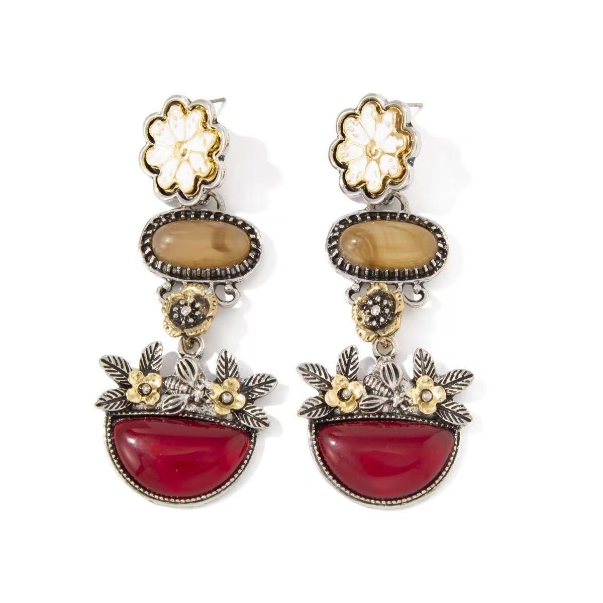 Vintage Bohemian Ethnic Floral Alloy Tassel Earrings