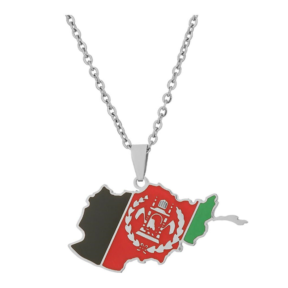 Minimalist Geometric Afghanistan Map Pendant Necklace in Stainless Steel with Titanium Steel Charm and Electroplated Finish on O-Chain