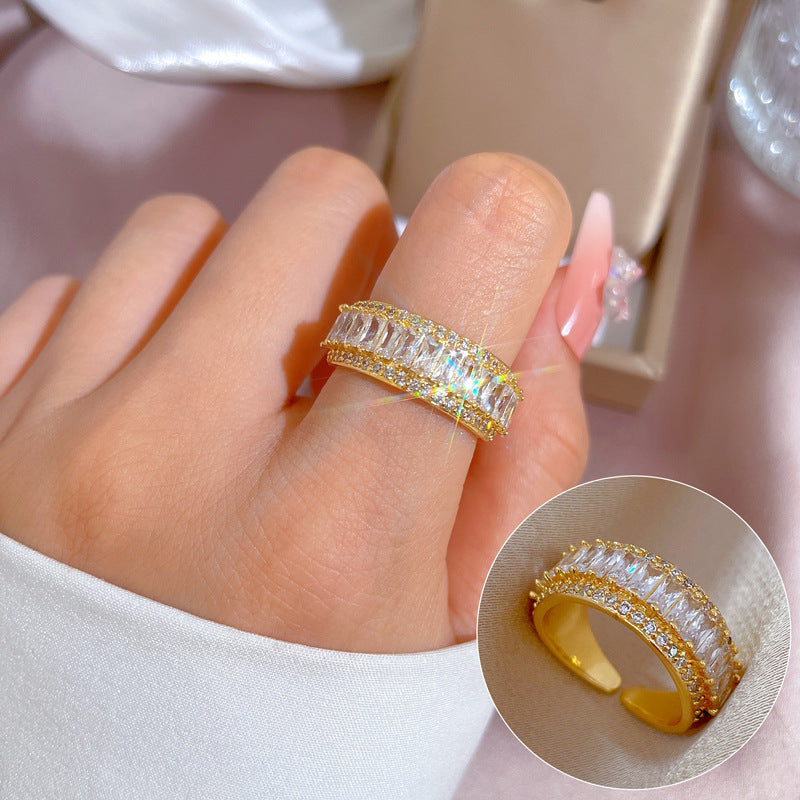 Luxury Minimalist Plated Brass Crown Rhinestone Adjustable Ring for Women