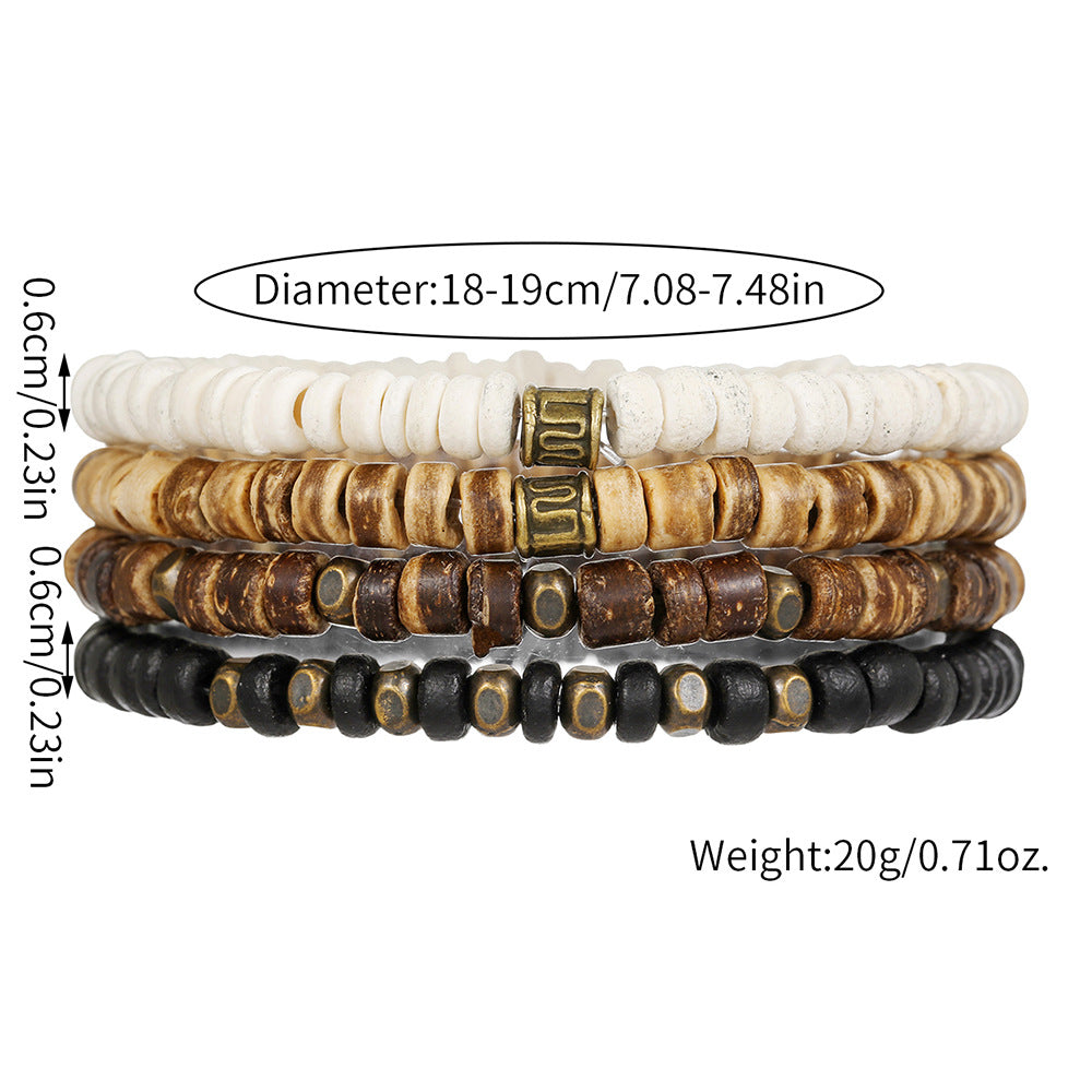 Vintage Hip-hop Round Wood Bead Bracelet with Alloy Accents for Unisex