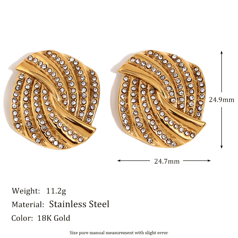 Orecchini minimalisti geometrici da donna in acciaio inossidabile placcato oro 18K con design a petalo plissettato irregolare