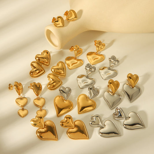 Orecchini a cuore in acciaio al titanio stile INS con placcatura in oro 18 carati, perno in acciaio inossidabile, ipoallergenici e resistenti allo sbiadimento per donna